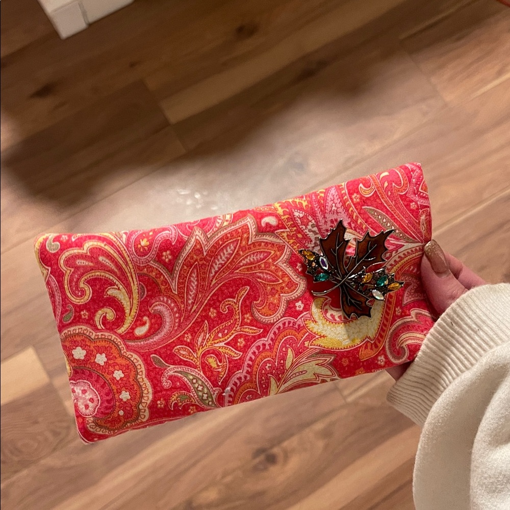 Paisley eyeglass case with  Leaf Brooch